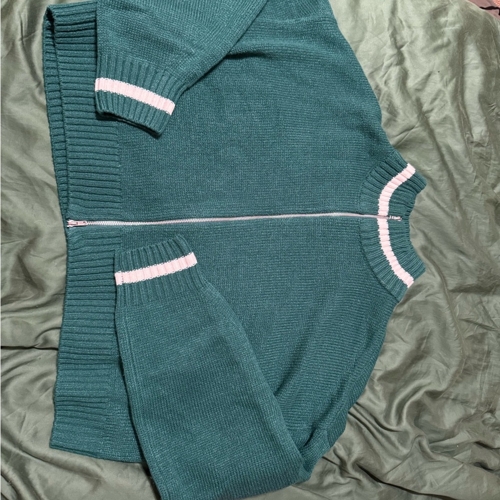 H&M Green Knit Sweater with Cream Stripe